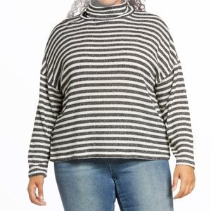 Sanctuary Nikolai Metallic Stripe Pullover Turtleneck Top Light Knit Size Large